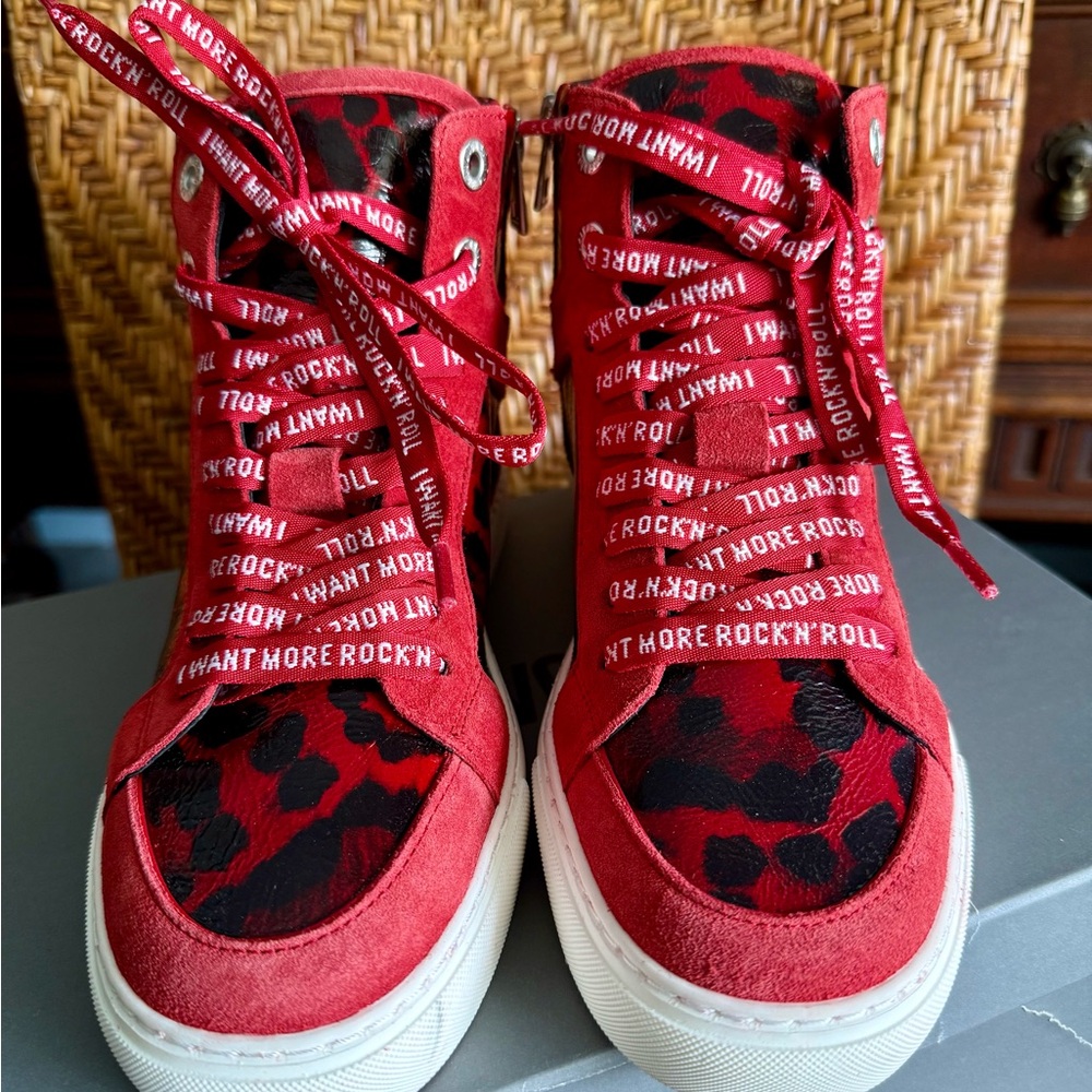 NIB Zadig & Voltaire High Flash Red Leopard Print High Top Sneakers